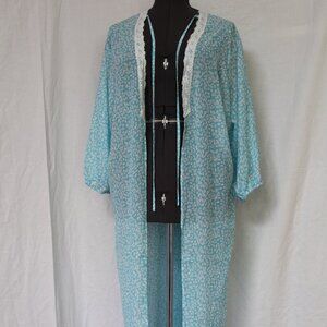 NWT Jen & Co Blue Sheer Floral Coverup Nightgown with Lace Tie Neck